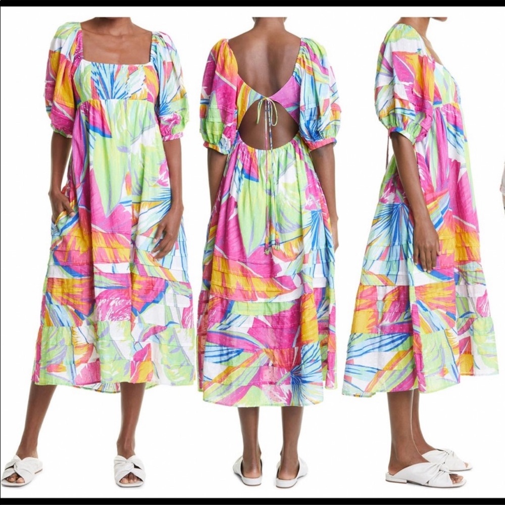 NWT Farm Rio Rainbow Leaves Open Back Midi Dress Size M